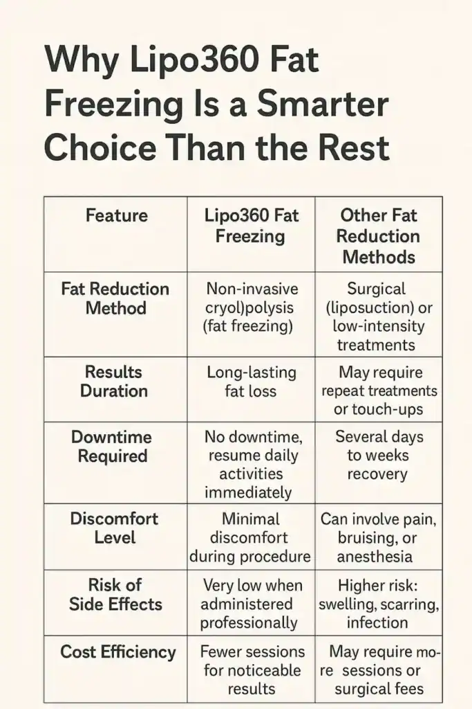 Is it possible to permanently freeze fat cells? 2 Table showing benefits of fat freezing to remove fat cells Rhyl from Lipo 360