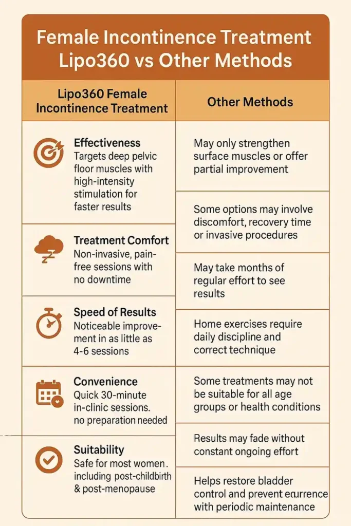 Comprehensive Guide To Female Incontinence Treatment Options 1 Table showing benefits of incontinence treatment Rhyl