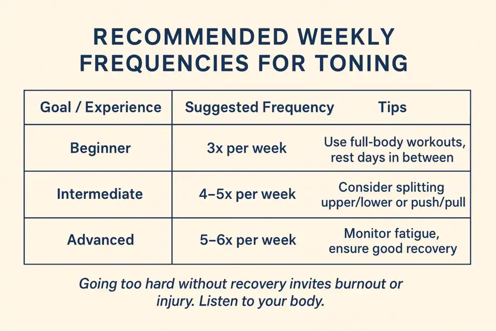 Achieving the Perfect Tone: How Often Should You Exercise for Results? 2 Graphic to show how often you should do exercise to help with toning Rhyl
